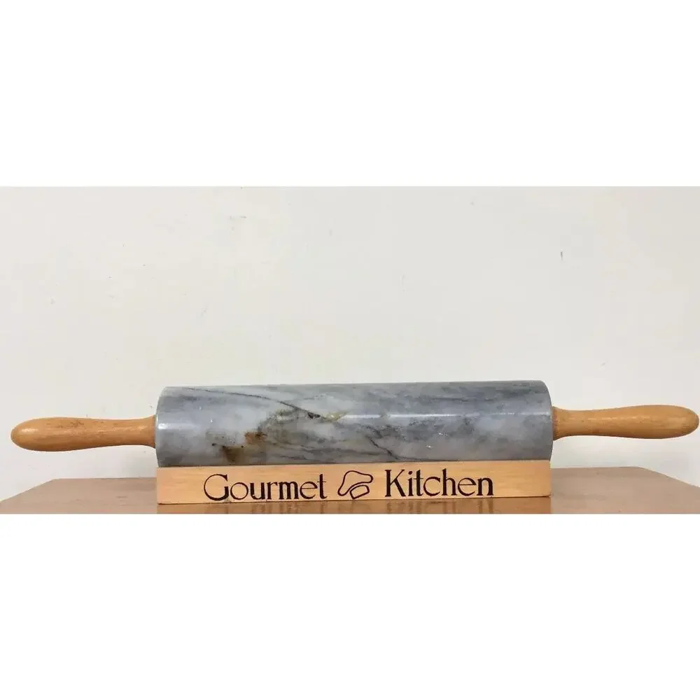 Vtg Gourmet Kitchen Himark Solid Marble Pastry Dough Baking Rolling Pin w Stand